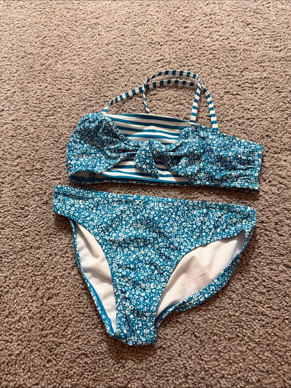 Girls' Blue Floral Tie-Front Bikini Swim Set - NEW size 10